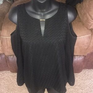 Calvin Klein black keyhole cold shoulder long sheer sleeve top size S